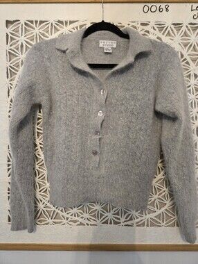 Vintage 90's Sutton Studio Gray Knit Buttoned Pullover Angora Fuzzy Sweater